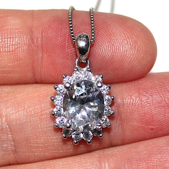 Sterling Silver Casual Cubic Zirconia Necklace 18 Inches - Picture 7 of 7